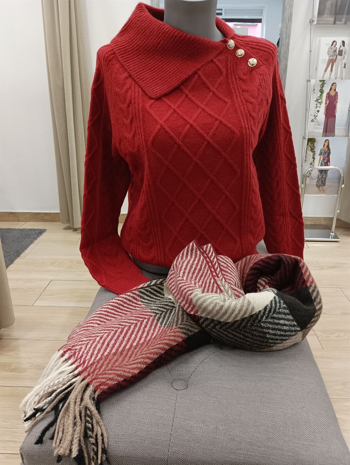 Bufanda de cuadros granate - Imagen 2