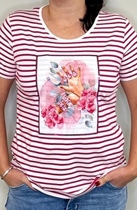Camiseta rayas rosas manicura - Imagen 1