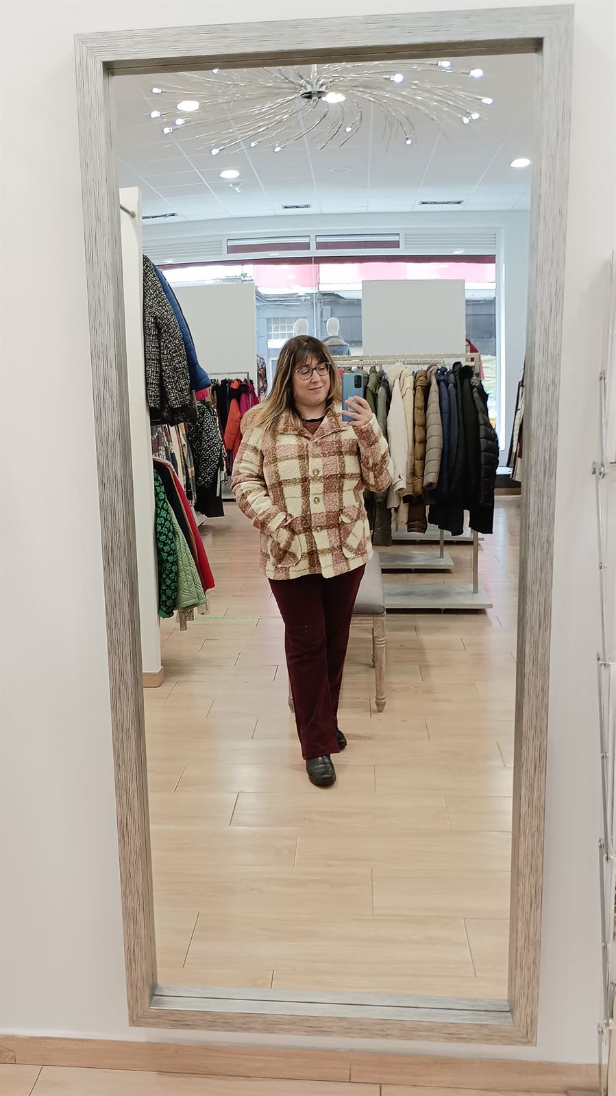 Chaquetón de cuadros beis/rosa/tostado - Imagen 1