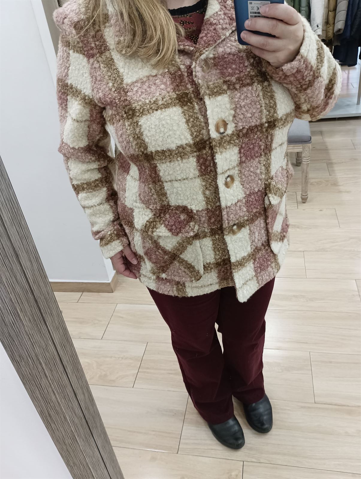 Chaquetón de cuadros beis/rosa/tostado - Imagen 2