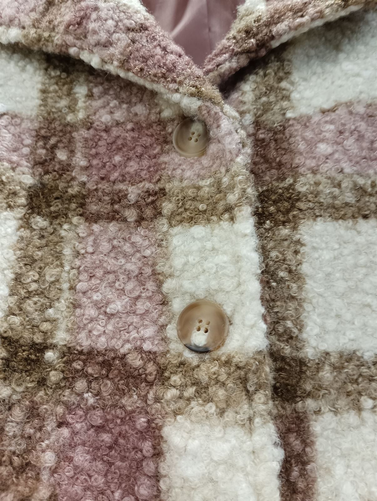 Chaquetón de cuadros beis/rosa/tostado - Imagen 5