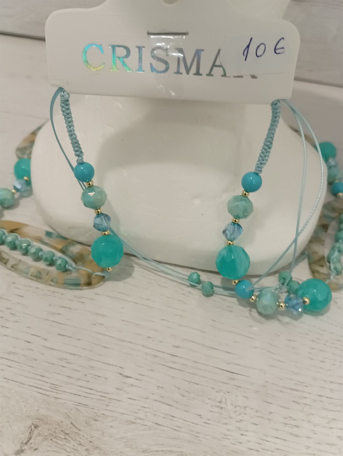 Collar largo bolas y detalles en verde agua - Imagen 4
