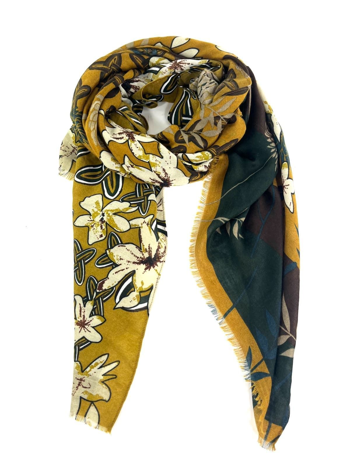 Foulard estampado floral mostaza/ocre - Imagen 1