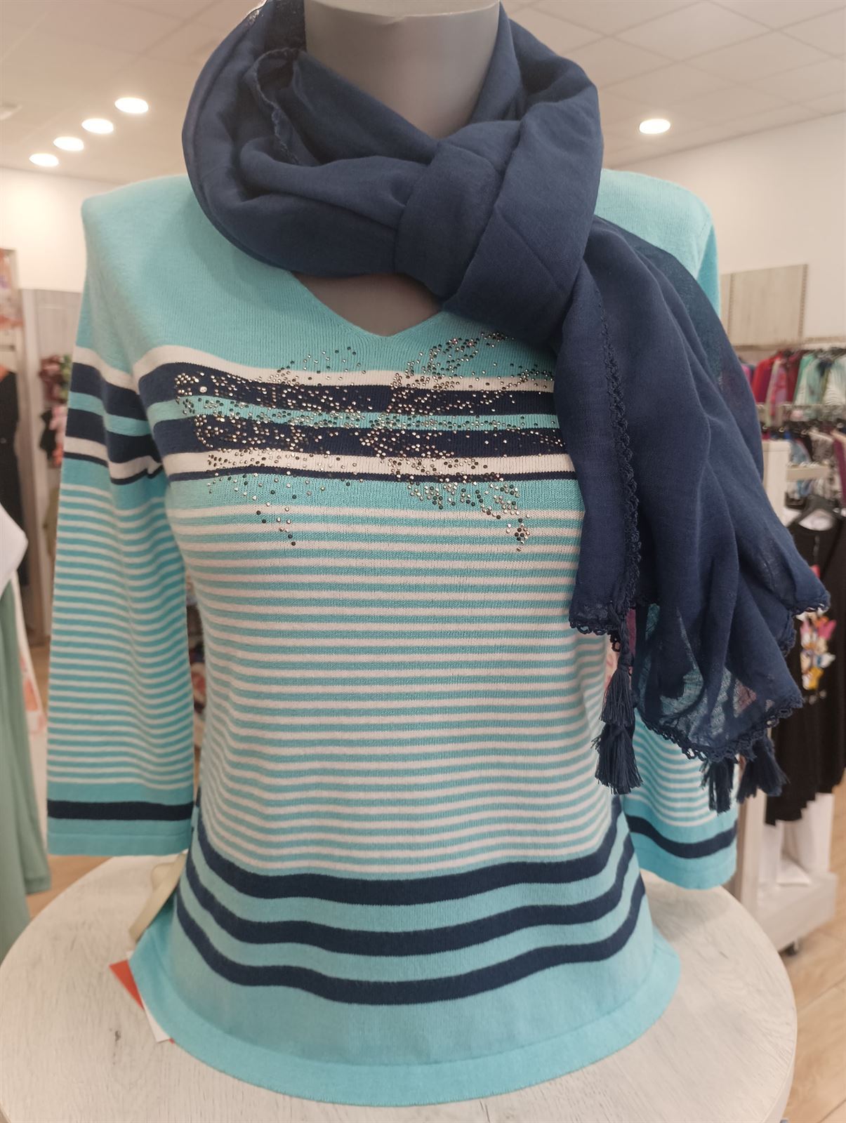 Jersey turquesa listas marineras - Imagen 1