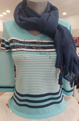 Jersey turquesa listas marineras - Imagen 1