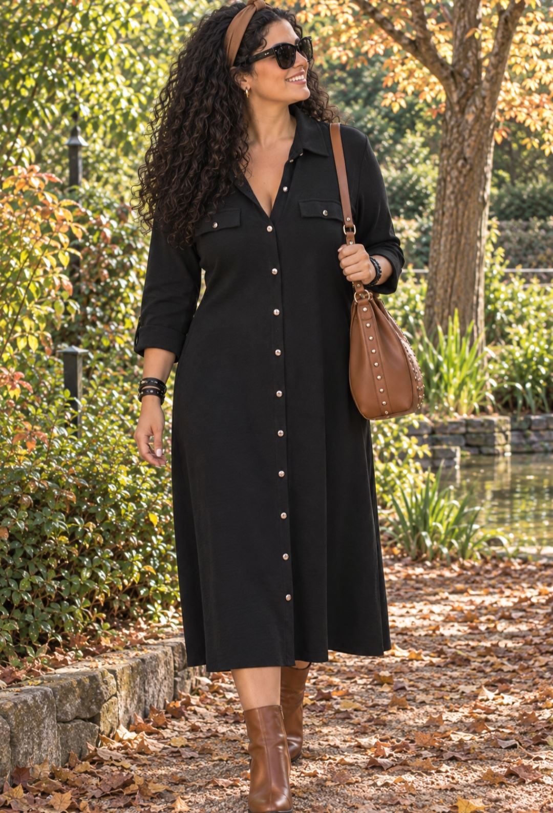 Vestido camisero negro - Imagen 1