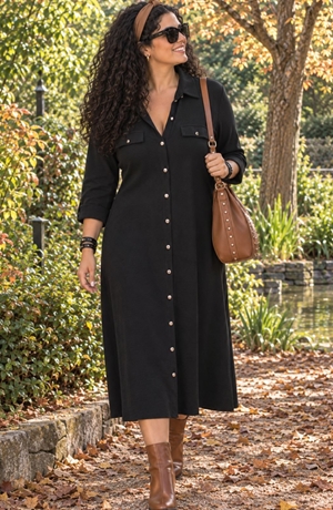 Vestido camisero negro - Imagen 1