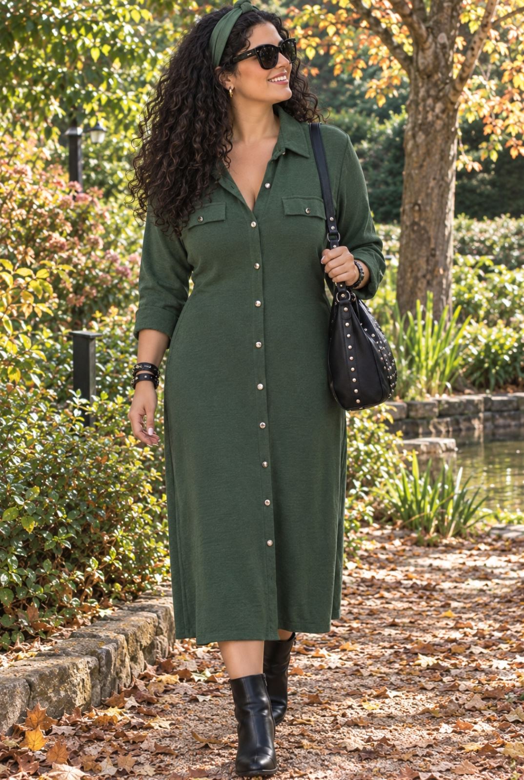 Vestido camisero verde - Imagen 1