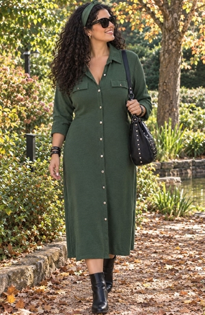 Vestido camisero verde - Imagen 1