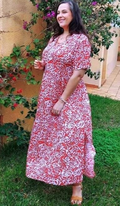 Vestido largo moda curvy blanco/rojo - Imagen 1