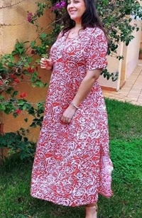 Vestido largo moda curvy blanco/rojo - Imagen 1