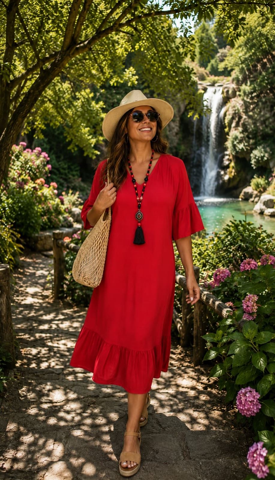 Vestido viscosa rojo moda curvy - Imagen 1